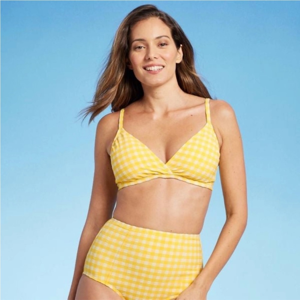 Kona Sol checkered padded yellow swim bra size XL